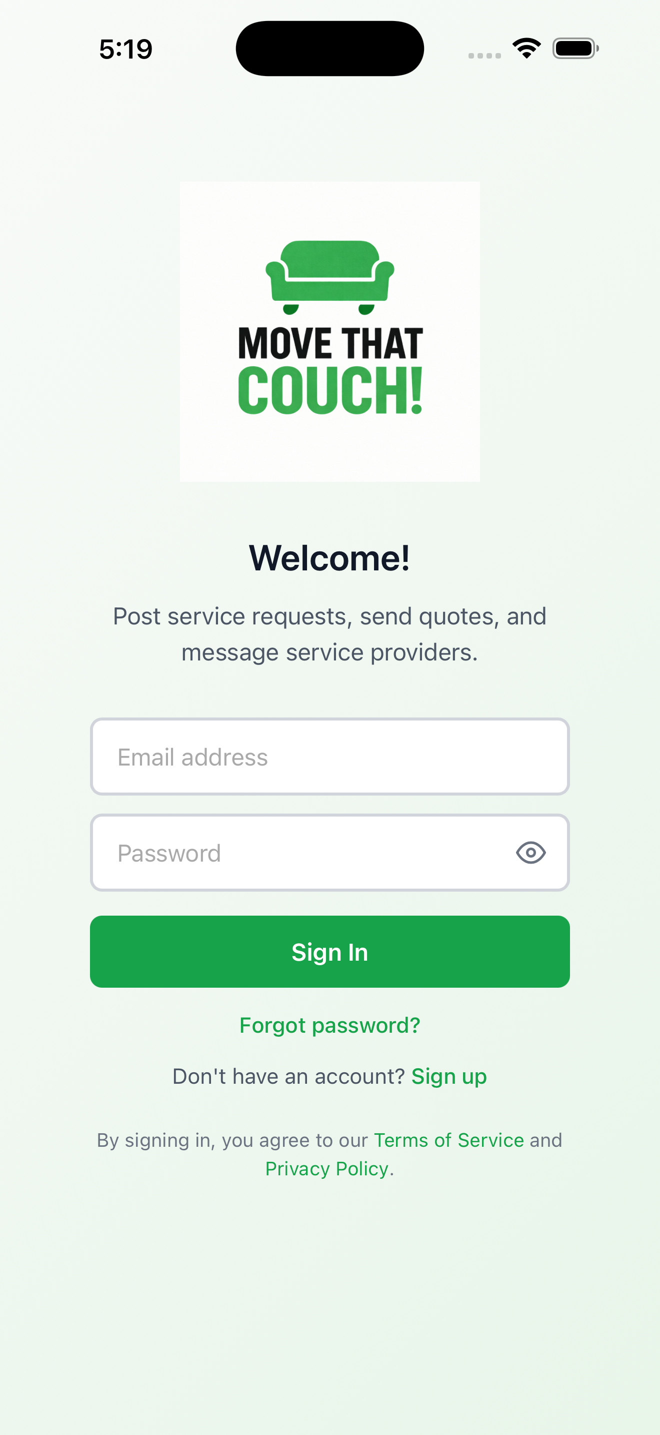 MOVE THAT COUCH! sign-in screen