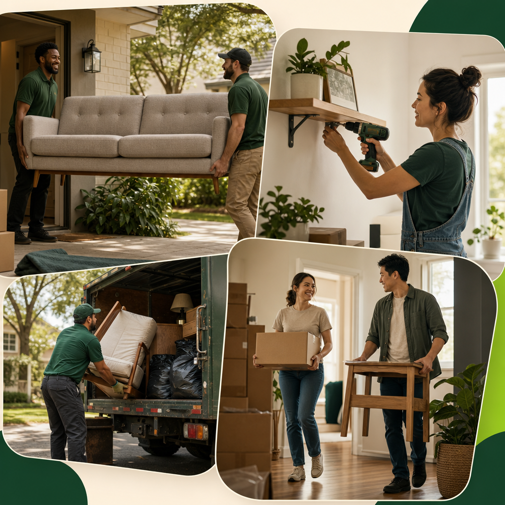 Local providers delivering furniture, mounting a shelf, removing unwanted items, and helping with a move
